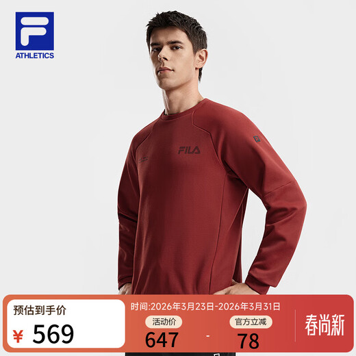 FILA Official Men's Pullover Sweatshirt 2026 Spring New Fitness Sports Comfortable Knitted Long-Sleeved Top Dark Blush-WI L 175/96A/L
