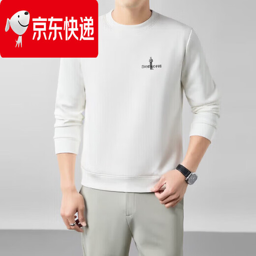 Biyinlefen official round neck sweatshirt men's autumn and winter solid color long-sleeved T-shirt loose top 2026 new sweatshirt white 3XL flagship official white M