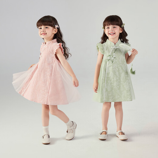 JELLYBABY Feifei sleeve dress, vest dress, cheongsam, cheongsam dress, summer style for girls, outdoor national style improvement, sweet and cute