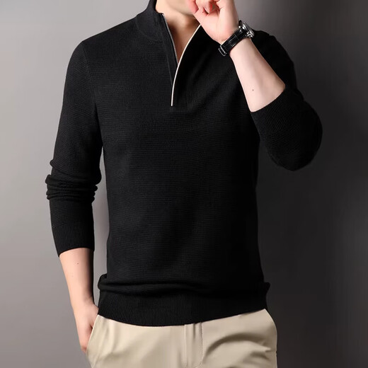 GY Youngor men's half-high zipper fashion casual stand-up collar solid color woolen sweater thickened new men's bottoming knitted lace gray M 165 recommended 95-115Jin Jin equals 0.5 kg