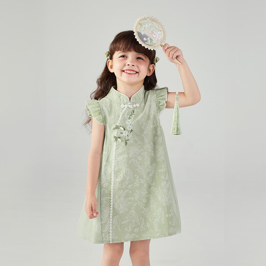 JELLYBABY Feifei sleeve dress, vest dress, cheongsam, cheongsam dress, summer style for girls, outdoor national style improvement, sweet and cute