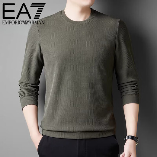 EA7 Armani men's sweatshirt spring and autumn pure cotton round neck long-sleeved T-shirt men's striped loose bottoming shirt with autumn coat T 23172025 wine red M 165 recommended 120Jin Jin is equal to within 0.5 kg