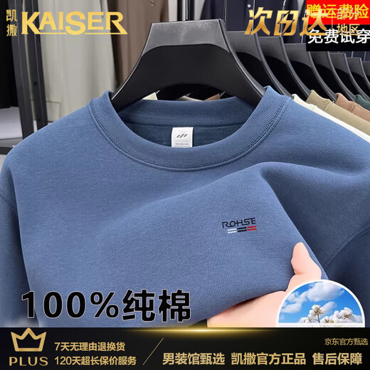 KAISER light luxury high-end men's pure cotton round neck long-sleeved T-shirt men's spring and autumn new loose business casual sweatshirt light green XL (recommended 140-160 Jin Jin equals 0.5 kg)