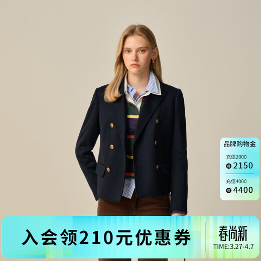 ELAND衣恋西装女时尚双排扣休闲通勤外套新款 深藏青色(03)D/NAVY M /165