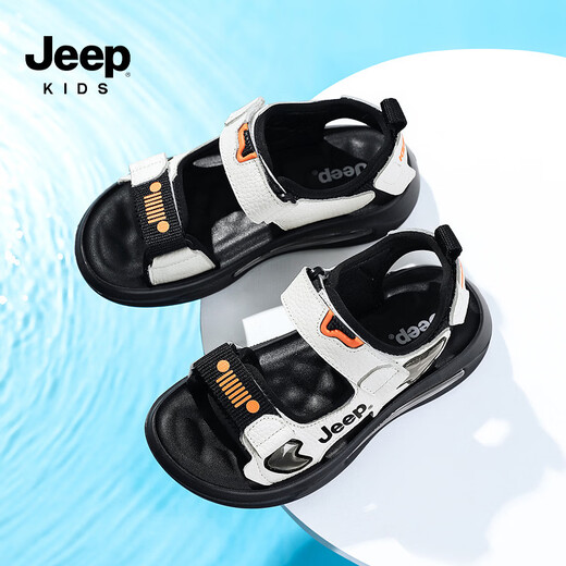 JEEP Boys' Shoes 2024 Summer New Beach Casual Children's Sandals Comfortable, Lightweight Soft Soled Girls' Shoes Trendy Brand 9005 White Orange 26 / Inner Length About 16.5cm
