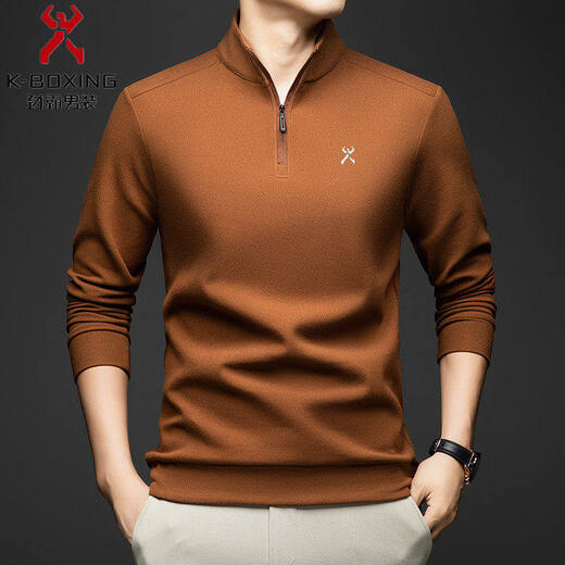 KBHONG men's stand-up collar sweatshirt business casual long-sleeved T-shirt comfortable commuting wear base layer light luxury orange JX-7189 M weight 95-110Jin Jin equals 0.5 kg