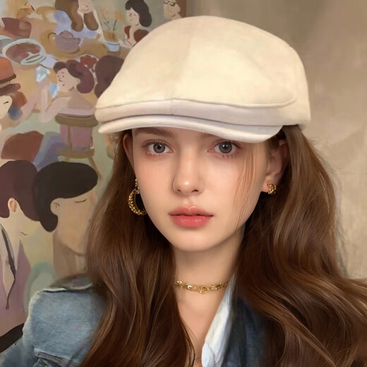 Xiaohongshu's popular British vintage thin beret for women spring and summer 2025 new casual versatile painting in front of the painter off-white (cotton and linen thin) M (55-59cm)