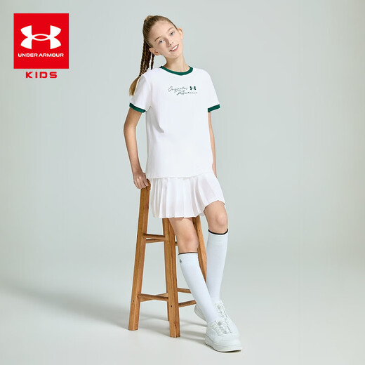 Under Armor Girls' Short Skirt Spring and Summer Sports Training Basics Simple Technical Fabric Woven Pleated Skirt 262213609 White 130