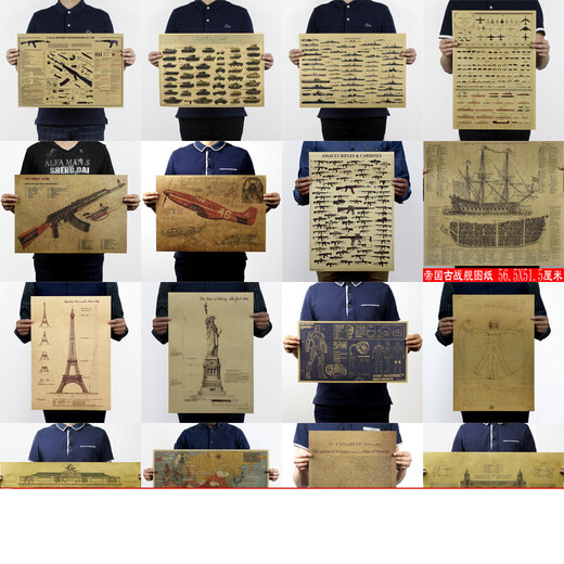 Juxian World War II structural design drawing poster vintage kraft paper decorative painting core World War II tank collection 754 See details page for instructions