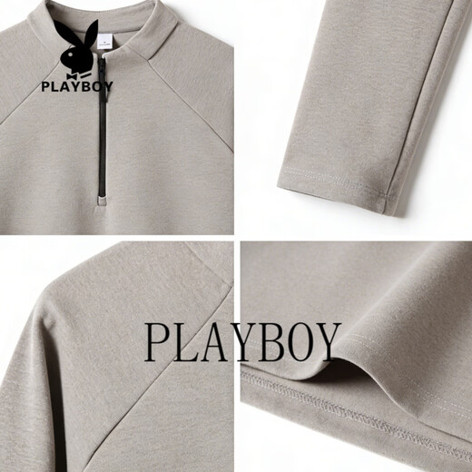 Playboy half-zip sweatshirt men's 2026 spring new solid color stand-up collar loose long-sleeved bottoming shirt jacket gray S recommended 75-95Jin Jin equals 0.5 kg