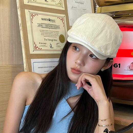 Xiaohongshu's popular British vintage thin beret for women spring and summer 2025 new casual versatile painting in front of the painter off-white (cotton and linen thin) M (55-59cm)