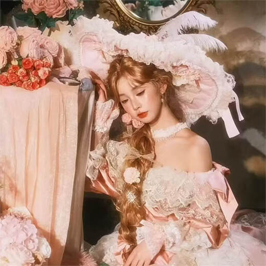 Beast Spring Pink Original Bonnet bnt Tea Party Elegant Heavy Industry Lolita Small Things Lace Rose Big Brim Hat Feather Flowers) Lace Pink Big Brim Hat M (56-58cm)