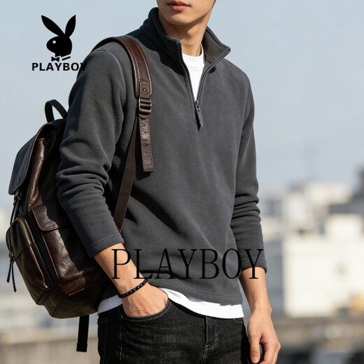 Playboy half-zip sweatshirt for men 2026 spring new loose casual long-sleeved bottoming shirt jacket versatile blue M 90-105Jin Jin equals 0.5 kg