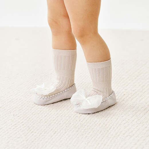 Tongtai (TONGTAI) baby socks for girls, mid-calf socks, children's floor socks, indoor non-slip insulation, toddler shoes and socks, khaki 6-12 months