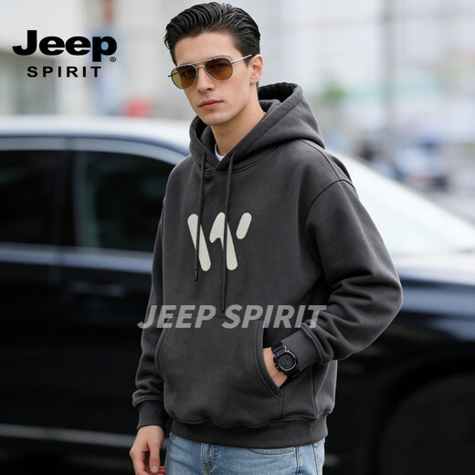 JEEP SPIRIT Hooded Sweatshirt Men's 2026 Spring New Loose Casual Versatile Jacket Fashion Simple Letter Print Top Men White S