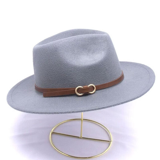 Hengyuanxiang buckle jazz hat European and American British style woolen hat outdoor felt hat retro sunshade hat for men and women light gray M56-58cm