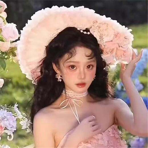 Beast Spring Pink Original Bonnet bnt Tea Party Elegant Heavy Industry Lolita Small Things Lace Rose Big Brim Hat Feather Flowers) Lace Pink Big Brim Hat M (56-58cm)