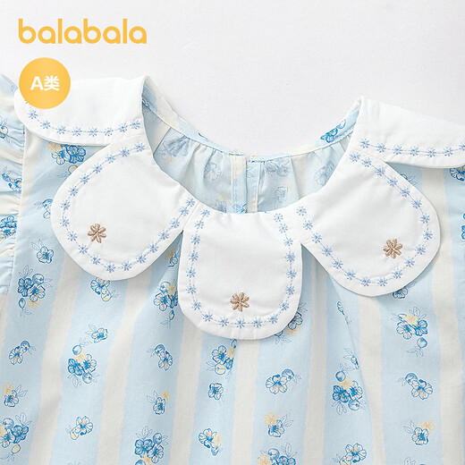 Balabala shopping mall same style Balabala baby dress baby princess dress 2026 new summer dress sweet and fashionable white and blue tone 00318 66