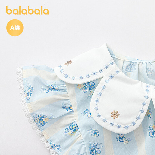 Balabala shopping mall same style Balabala baby dress baby princess dress 2026 new summer dress sweet and fashionable white and blue tone 00318 66