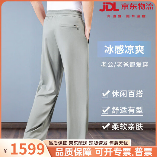 Vieruodis men's brand silk casual pants men's loose sports pants middle-aged fattened wide-leg ice silk men's pants summer thin style Contact customer service to note the color M recommendation (110-126 Jin Jin equals 0.5 kg)