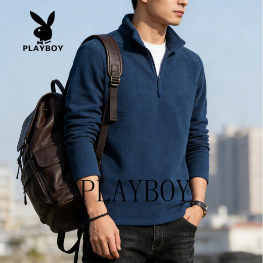 Playboy half-zip sweatshirt for men 2026 spring new loose casual long-sleeved bottoming shirt jacket versatile blue M 90-105Jin Jin equals 0.5 kg