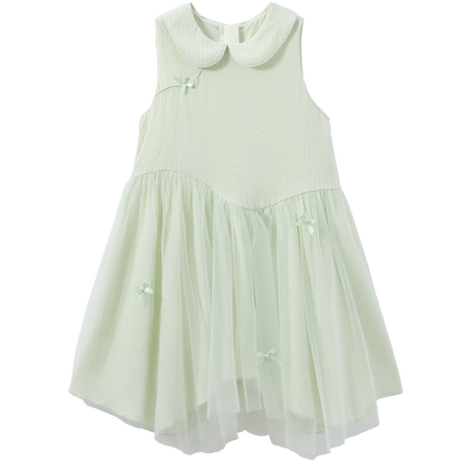 YEEHOO children's skirt girls summer dress new national style gauze skirt breathable skin-friendly cotton lining girl princess skirt new floating ripples - green 90