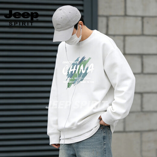 JEEP SPIRIT crew neck sweatshirt men's 2026 spring new loose casual bottoming shirt men's long-sleeved top jacket black S