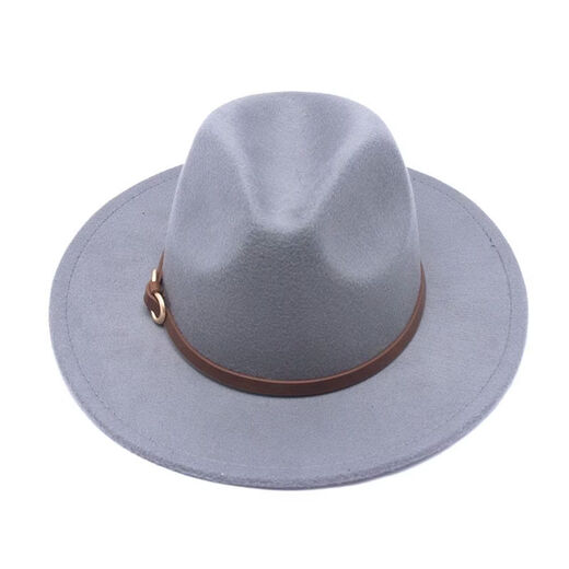 Hengyuanxiang buckle jazz hat European and American British style woolen hat outdoor felt hat retro sunshade hat for men and women light gray M56-58cm