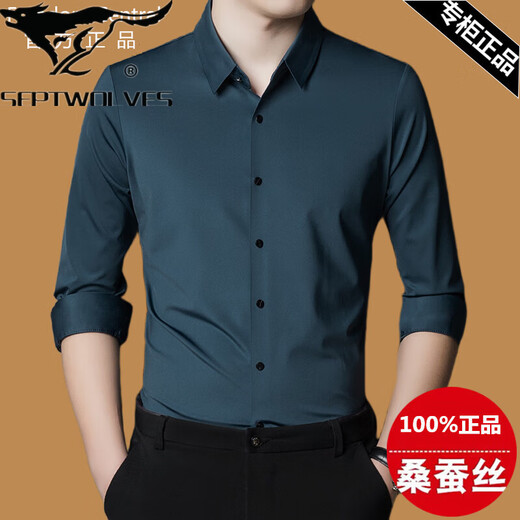 Septwolves jacket expert high-end mulberry silk men's spring and autumn long-sleeved shirt men's spring no-iron men's business casual solid color spring and autumn shirt 06 gray velvet thickened M 165 code recommended 90-115 Jin Jin equals 0.5 kg