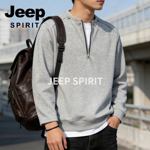 JEEP SPIRIT half-zip sweatshirt men's American retro cardigan sweatshirt couple tops trendy casual sports long-sleeved jacket for men gray M 80 - 105 Jin Jin is equal to 0.5 kg