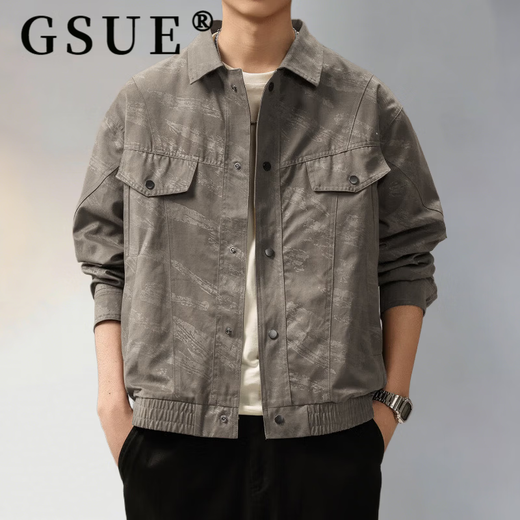 GSUE American retro tie-dye distressed lapel jacket men's spring new loose trendy brand casual workwear jacket brown M suitable for 100-120Jin Jin equals 0.5 kg
