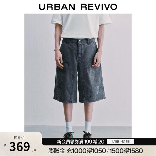 UR2026 Summer new men's trendy design splicing distressed washed casual shorts UUV860032 dark gray blue 30