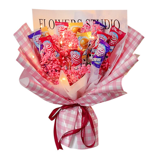 He Jiagong Lollipop Bouquet Finished Alpine Candy Snacks for Children Boys and Girls High School Entrance Examination Graduation Day Gifts Blue 52 Pieces + Starry Gypsophila Large Window Bag