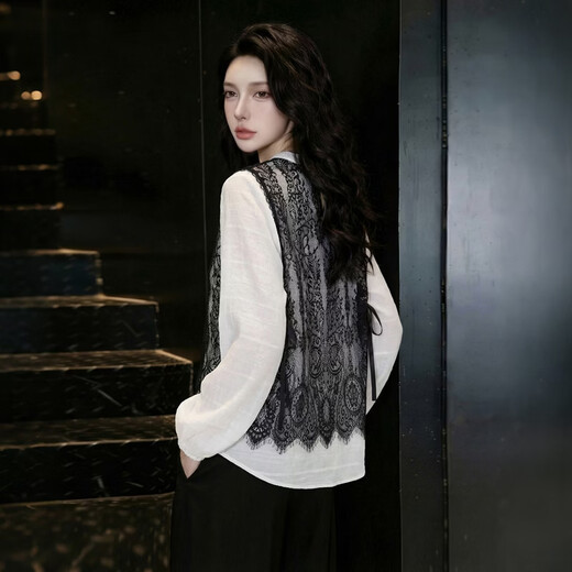 Cypress Chelysell shirt for women 2026 spring new fashion fake two-piece long-sleeved round neck contrasting color splicing shirt