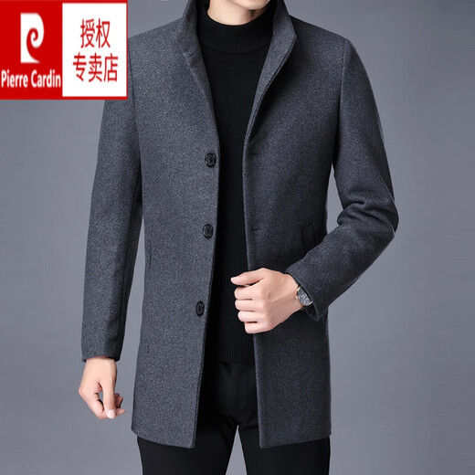 皮尔卡丹毛呢大衣男中长款秋冬季加厚双面呢子外套羊毛西领英伦中款 M921黑色 L 175