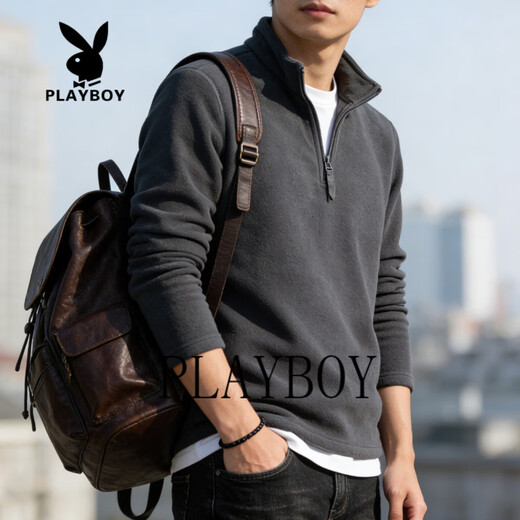 Playboy half-zip sweatshirt for men 2026 spring new loose casual long-sleeved bottoming shirt jacket versatile blue M 90-105Jin Jin equals 0.5 kg