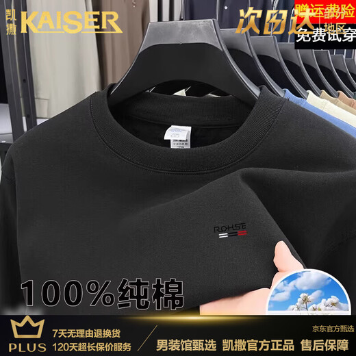KAISER light luxury high-end men's pure cotton round neck long-sleeved T-shirt men's spring and autumn new loose business casual sweatshirt light green XL (recommended 140-160 Jin Jin equals 0.5 kg)