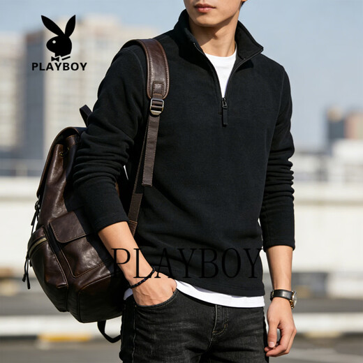 Playboy half-zip sweatshirt for men 2026 spring new loose casual long-sleeved bottoming shirt jacket versatile blue M 90-105Jin Jin equals 0.5 kg