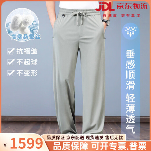 Vieruodis men's brand silk casual pants men's loose sports pants middle-aged fattened wide-leg ice silk men's pants summer thin style Contact customer service to note the color M recommendation (110-126 Jin Jin equals 0.5 kg)