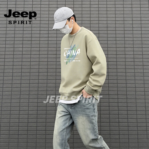 JEEP SPIRIT crew neck sweatshirt men's 2026 spring new loose casual bottoming shirt men's long-sleeved top jacket black S
