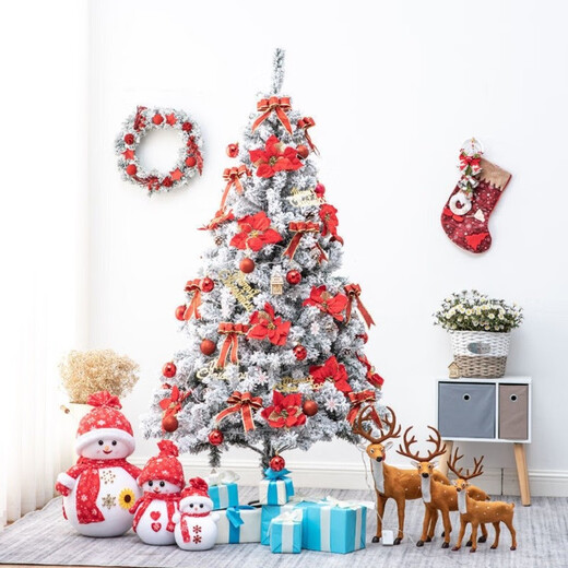 Tingmo snow Christmas tree decoration simulation tree home decoration tree hotel mall Christmas decoration Christmas scene decoration snowflake blue-1.2m Christmas tree set meal