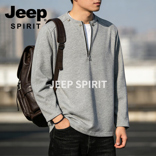 JEEP SPIRIT half-zip sweatshirt men's American retro cardigan sweatshirt couple tops trendy casual sports long-sleeved jacket for men gray M 80 - 105 Jin Jin is equal to 0.5 kg