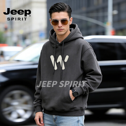 JEEP SPIRIT Hooded Sweatshirt Men's 2026 Spring New Loose Casual Versatile Jacket Fashion Simple Letter Print Top Men White S