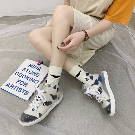 Bai Nico Internet Celebrity INS Student transparente Regenstiefel für Frauen Kurzrohr nicht rutschernde Regenstiefel außen wasserdichte Wasserschuhe Arbeit Schuhe transparent 36 Größe Standard Größe