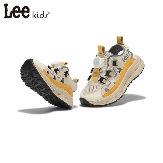 Lee children's sandals, non-slip breathable toe-cap shoes, apricot 26, inner length approximately 17.1cm
