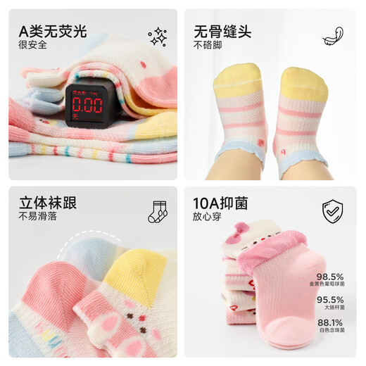 Nido Bear Baby Socks Type A Summer Thin Cotton Socks Short Socks Children's Socks Mesh Boat Socks Girls' Baby Socks Green Strawberry Mesh Style High Cotton Rebound Stronger Package 5 Pairs 6-12 Months (Suitable for Foot Length 9-11cm 15-17 Codes) Designed for Children