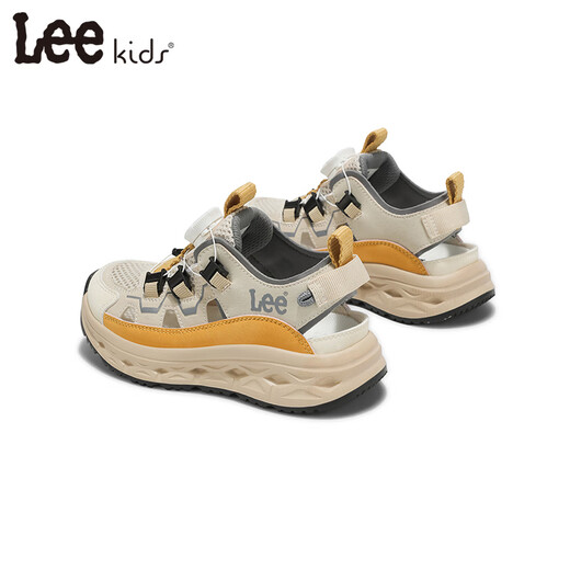Lee children's sandals, non-slip breathable toe-cap shoes, apricot 26, inner length approximately 17.1cm