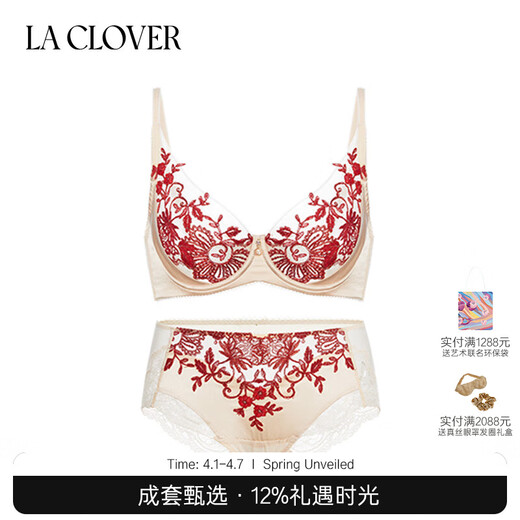 LA CLOVER24ss Sparkling Artist Embroidered Diamond Women's Bra Set LC2024108 Peach Pink-Thin Cup 75B 160