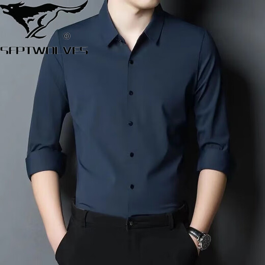 Septwolves jacket expert high-end mulberry silk men's spring and autumn long-sleeved shirt men's spring no-iron men's business casual solid color spring and autumn shirt 06 gray velvet thickened M 165 code recommended 90-115 Jin Jin equals 0.5 kg