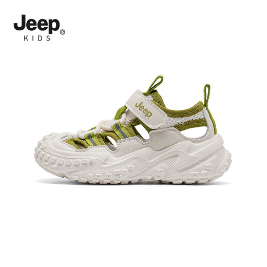 Sandalias Jeep para niños, zapatos de suela blanda con puntera para niños, zapatos de playa ligeros con velcro antideslizantes para niñas de verano 2025, verde 28, la longitud interior del zapato es de aproximadamente 17,9 cm